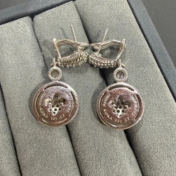 Judith Ripka 925 Sterling Silver Diamonique Cubic Zirconia Pave Dangle Earrings - Picture 4 of 4